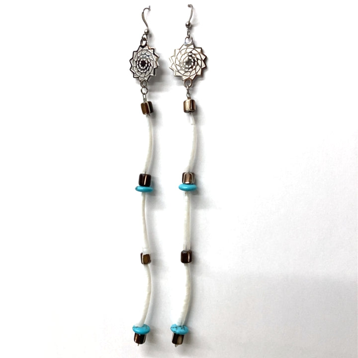 Pinecone Patchwork Dentalium Earring Tiges eye Turquoise