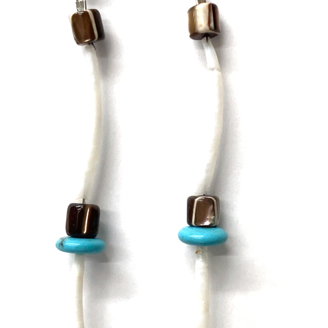 Pinecone Patchwork Dentalium Earring Tiges eye Turquoise