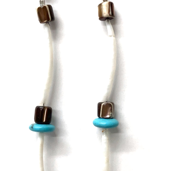 Pinecone Patchwork Dentalium Earring Tiges eye Turquoise