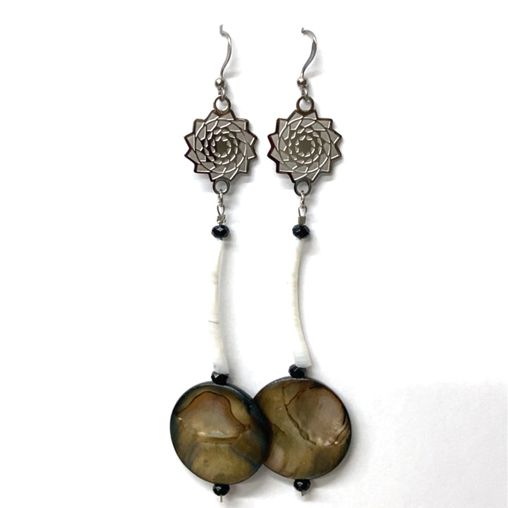 Pinecone Patchwork Dentalium Earring Brown & Black