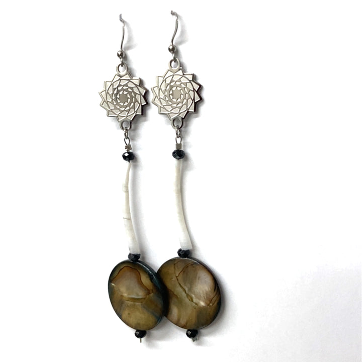 Pinecone Patchwork Dentalium Earring Brown & Black