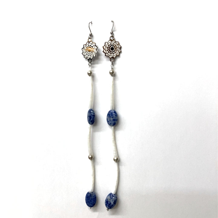 Pinecone Patchwork Dentalium Earring Blue Agate