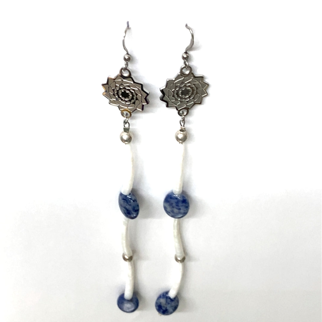 Pinecone Patchwork Dentalium Earring Blue Agate