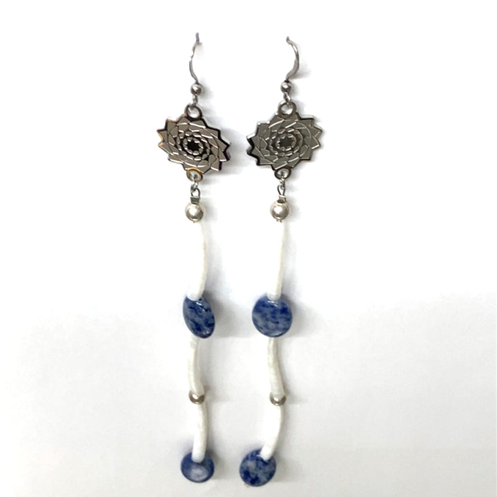 Pinecone Patchwork Dentalium Earring Blue Agate