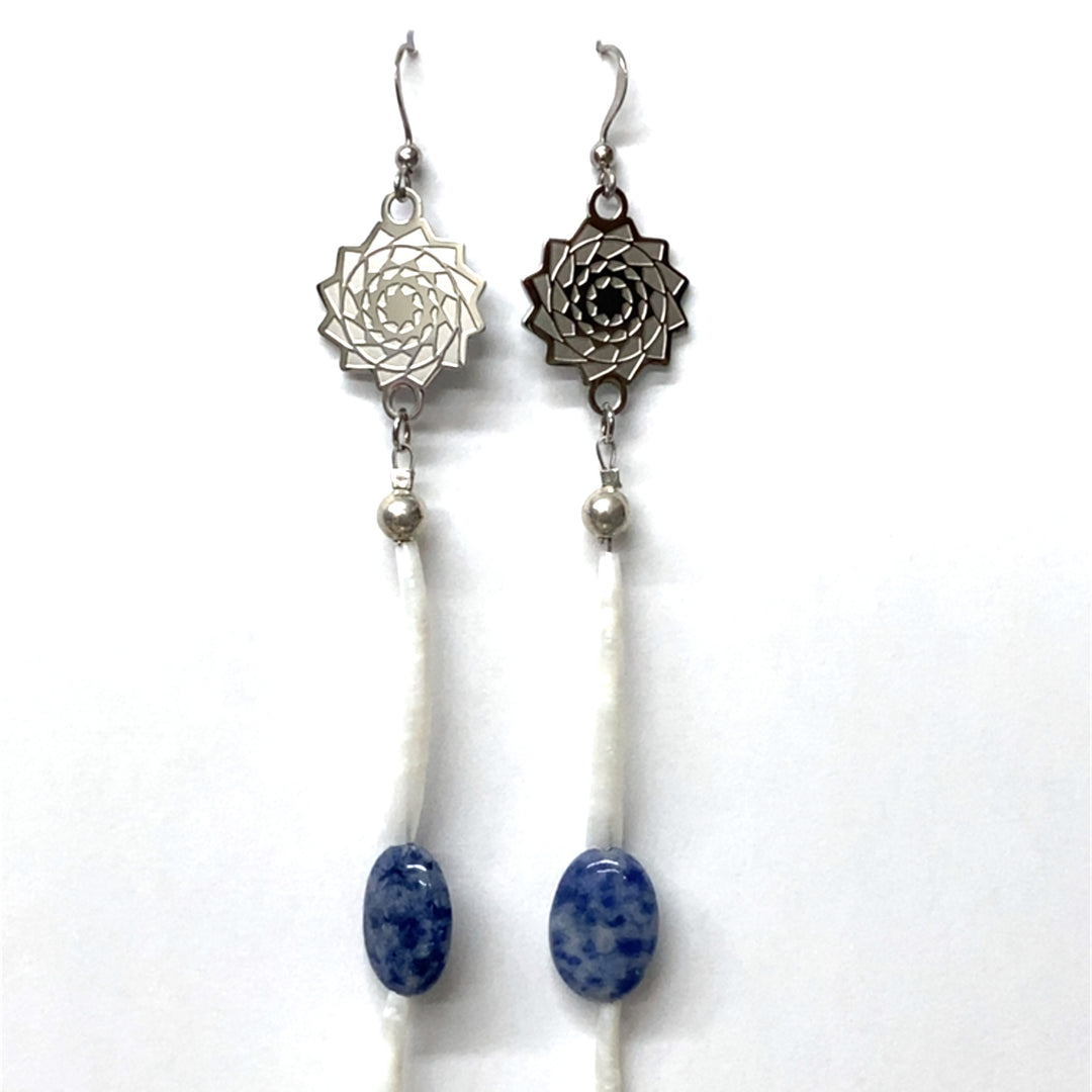 Pinecone Patchwork Dentalium Earring Blue Agate
