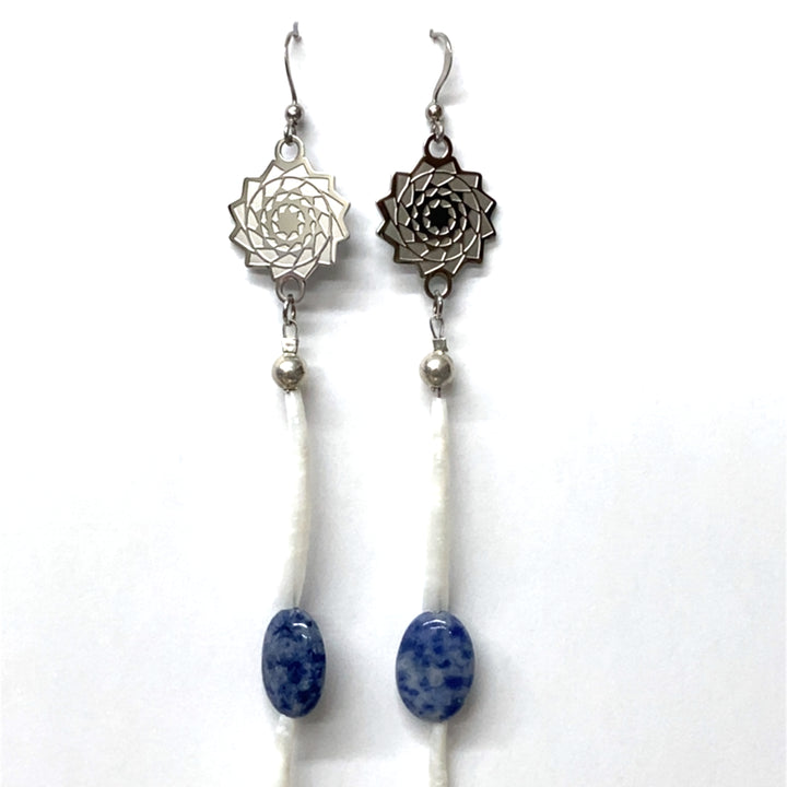 Pinecone Patchwork Dentalium Earring Blue Agate