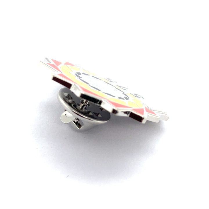 Pinecone Patchwork 575 lapel pin by TPL II featuring a colorful patchwork pinecone design as an accessory.