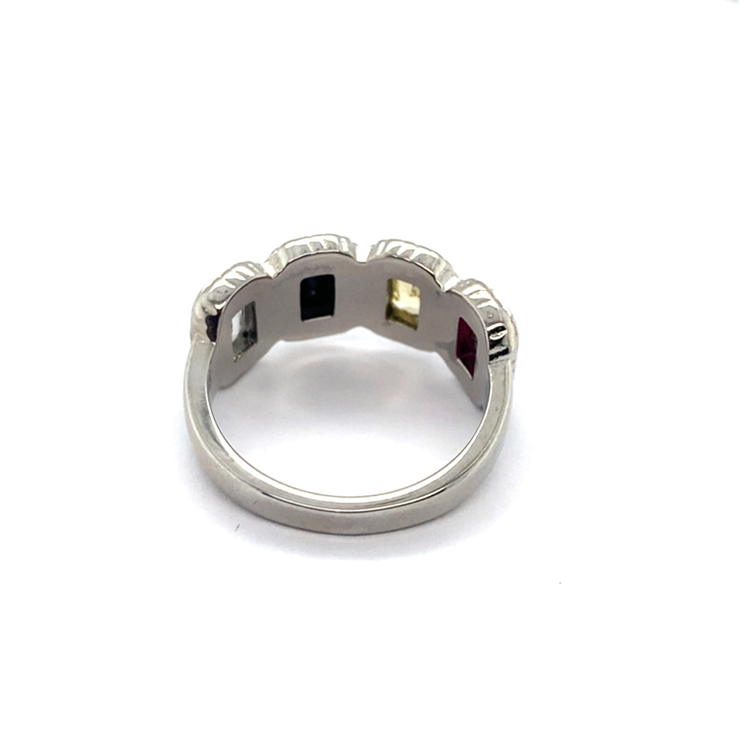 Pinecone Patchwork Tribal Ring by TPL II featuring colorful patchwork design on a silver-toned band.