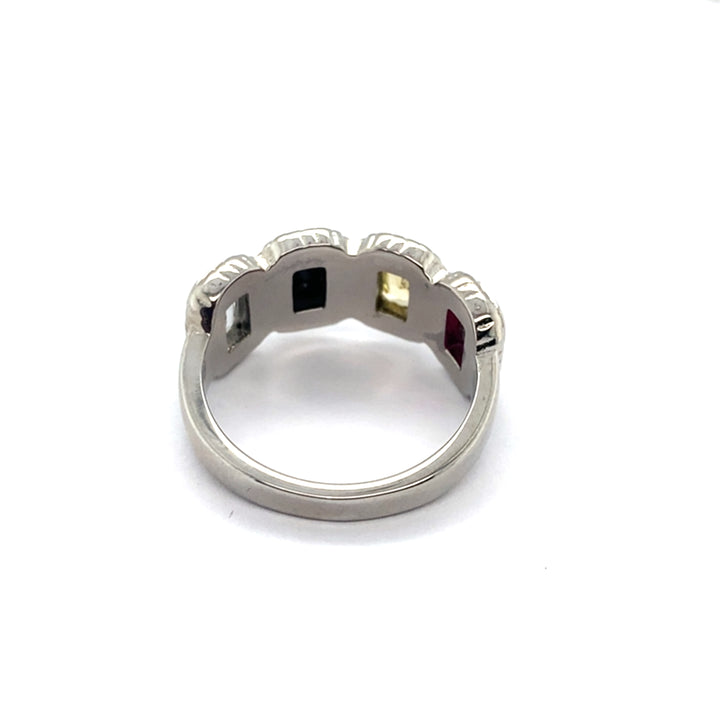 Pinecone Patchwork Tribal Ring by TPL II featuring colorful patchwork design on a silver-toned band.