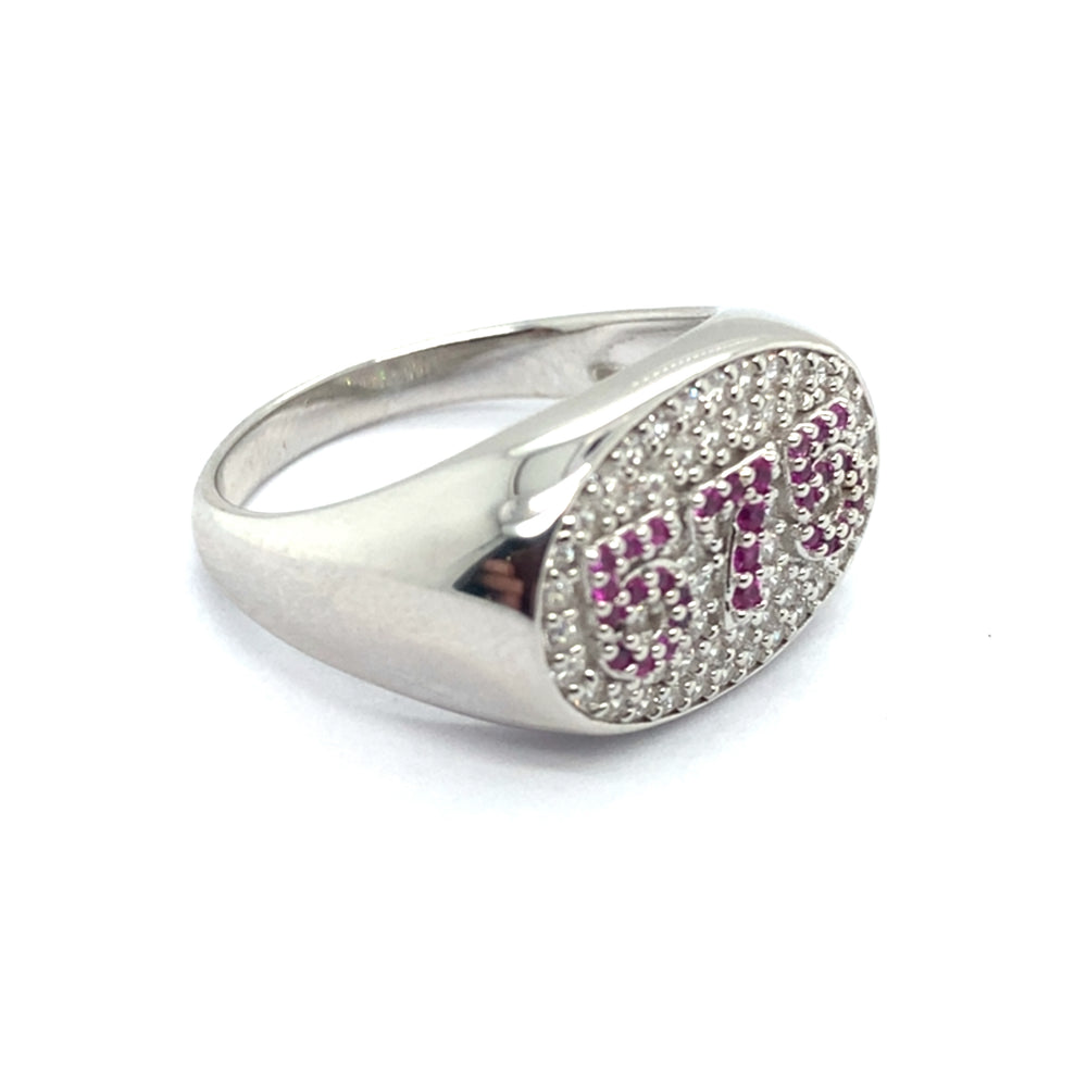 Personalized sterling silver 575 ring by TPL II with custom engraving, showcasing its sleek design on a white background.