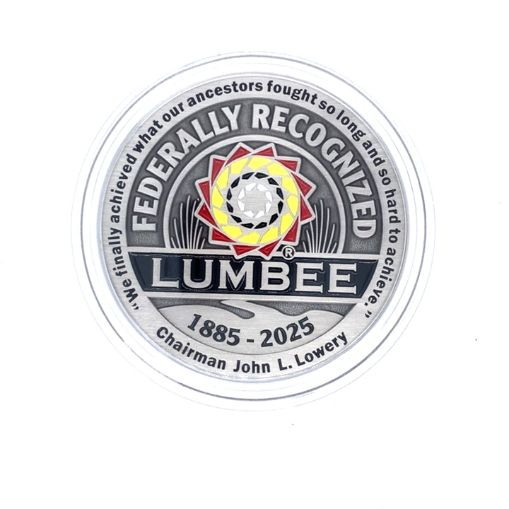 Lumbee 575 Full Federal Recognition Commemorative Coin gift by TPL II, featuring intricate design and official emblem.