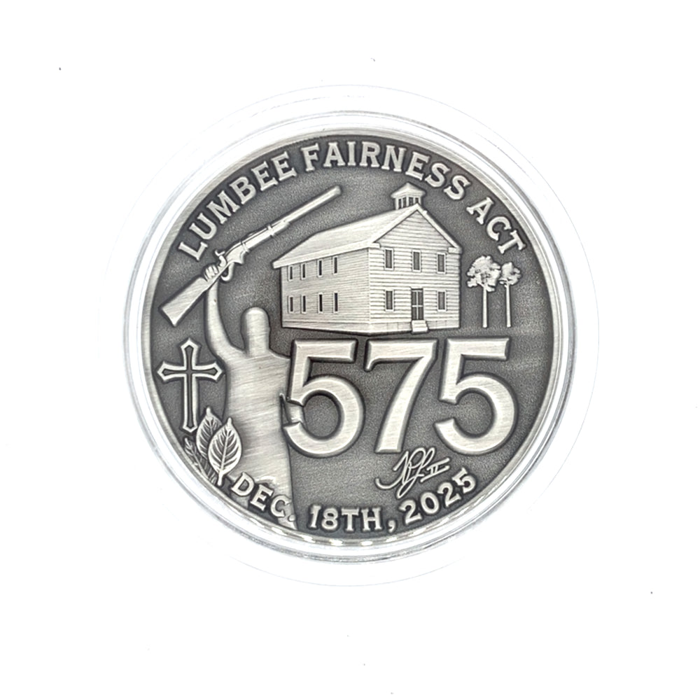 Lumbee 575 Full Federal Recognition Commemorative Coin gift by TPL II, featuring detailed design and engravings on the coin surface.
