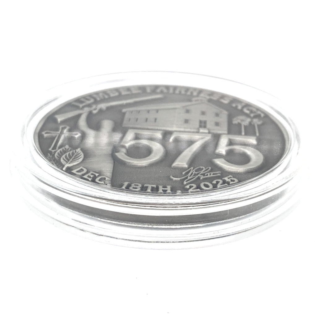 Lumbee 575 Full Federal Recognition Commemorative Coin gift from TPL II, featuring detailed engravings on a shiny metal surface.