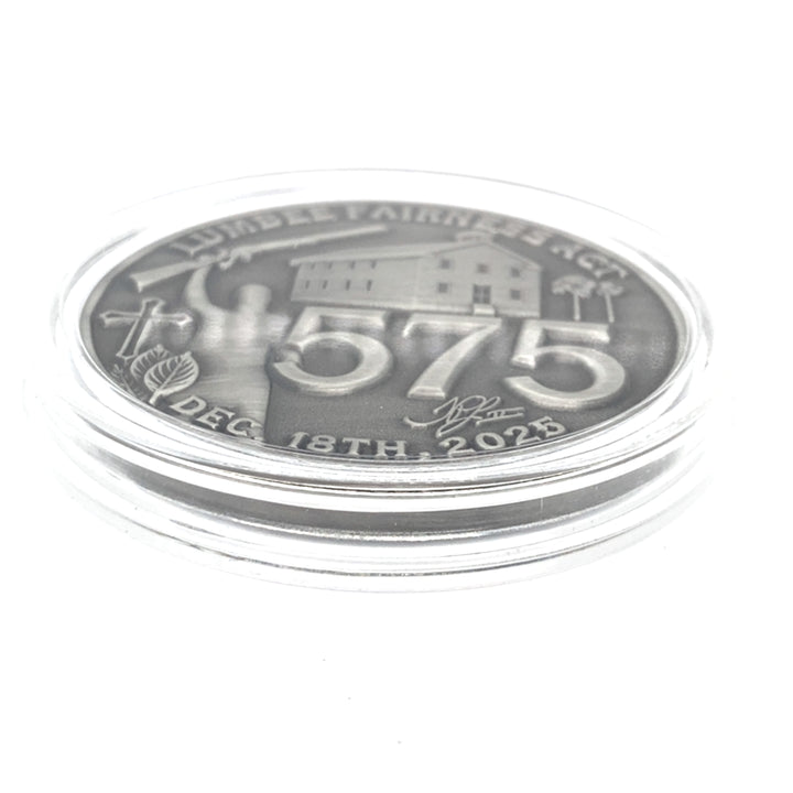Lumbee 575 Full Federal Recognition Commemorative Coin gift from TPL II, featuring detailed engravings on a shiny metal surface.