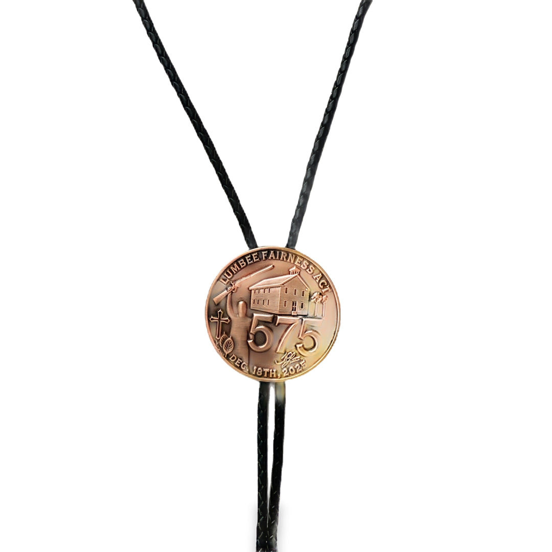 Antique copper Bolo Lumbee 575 full federal recognition commemorative by TPL II, featuring intricate engraved details.