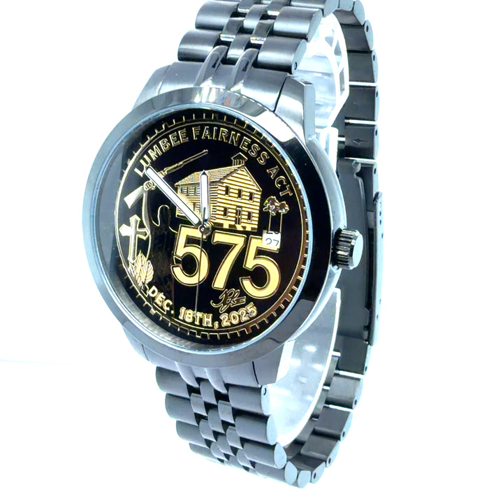 Lumbee Fairness Act Watch - Black Stainless Gold Dial