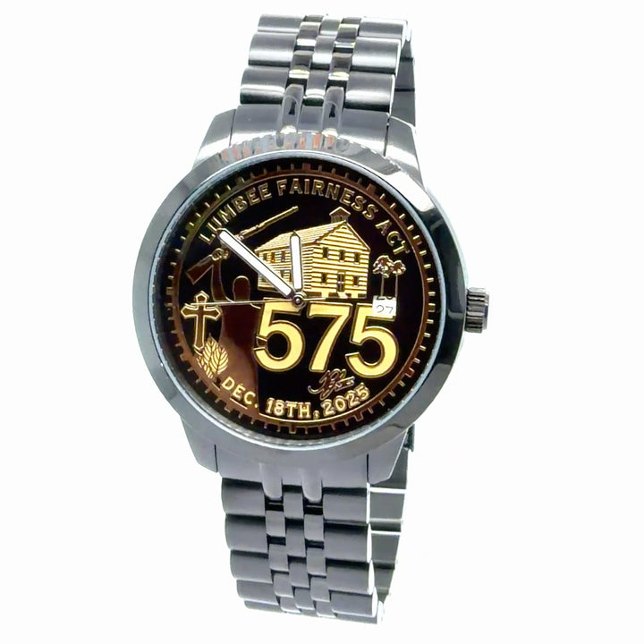 Lumbee Fairness Act Watch - Black Stainless Gold Dial