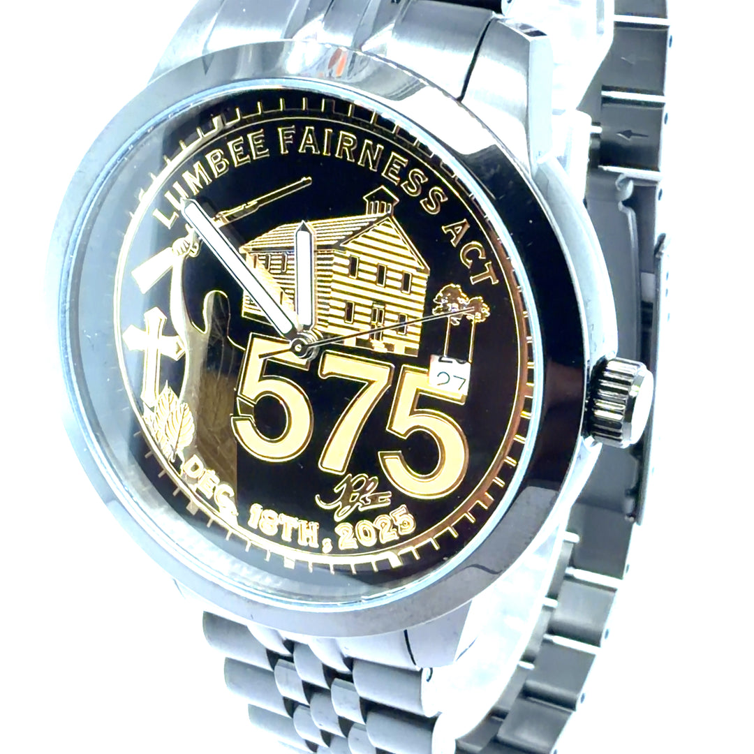 Lumbee Fairness Act Watch - Black Stainless Gold Dial