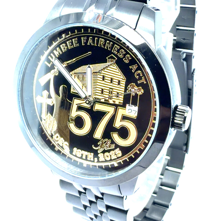 Lumbee Fairness Act Watch - Black Stainless Gold Dial