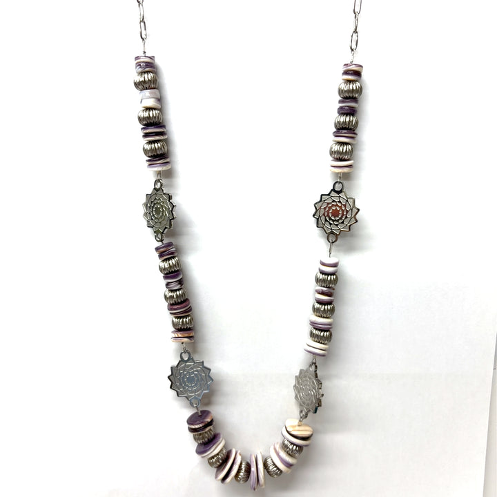 36 inch Wampum Pinecone Patchwork Necklace