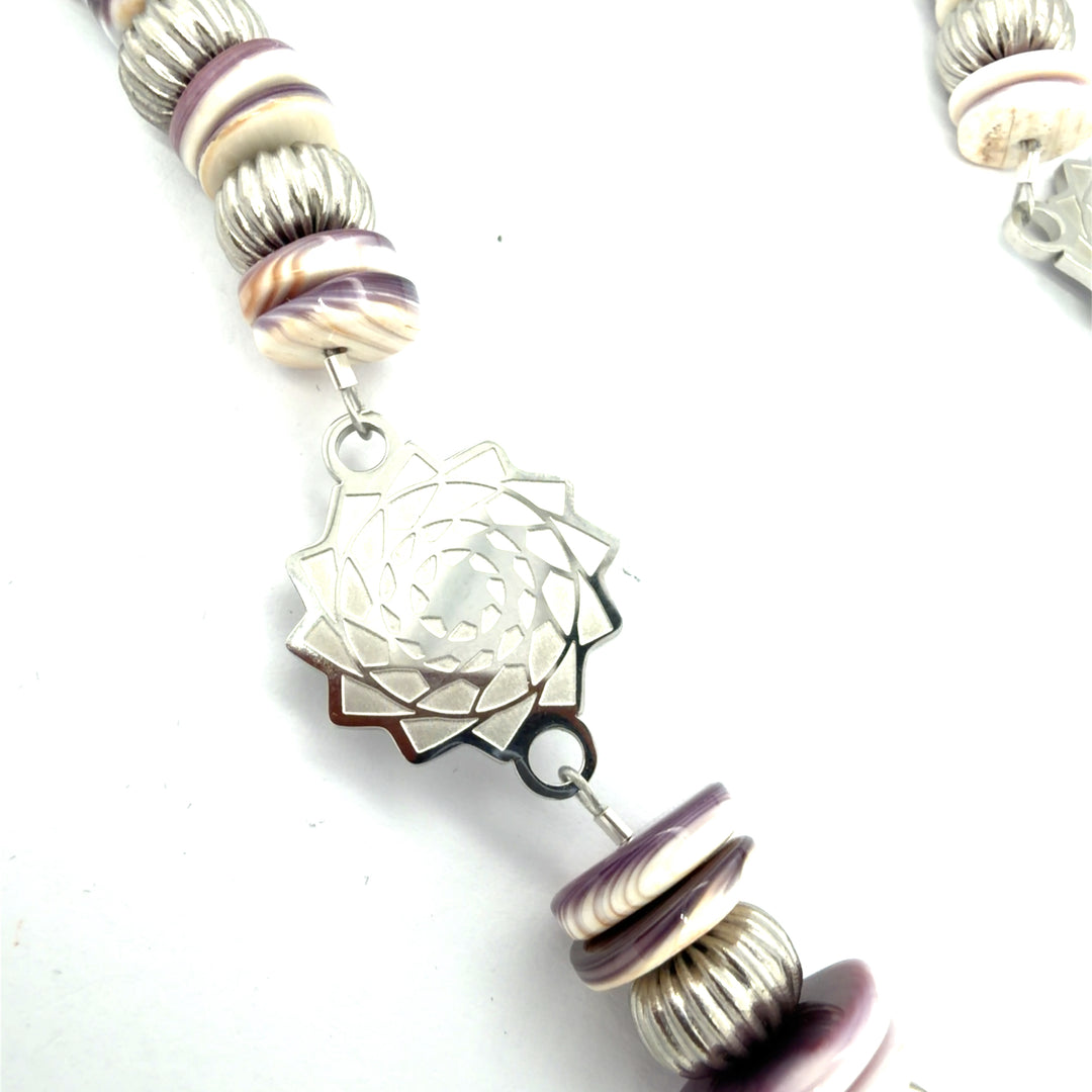 36 inch Wampum Pinecone Patchwork Necklace