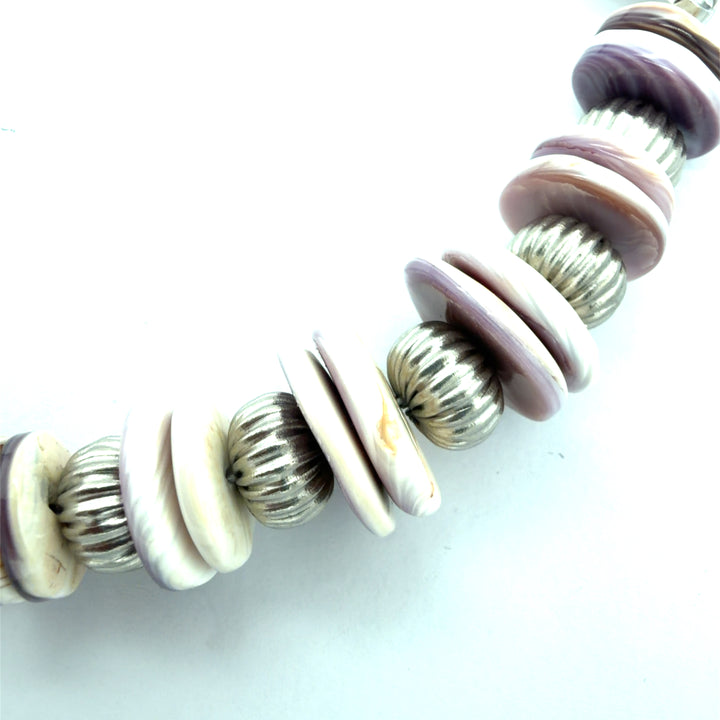 36 inch Wampum Pinecone Patchwork Necklace