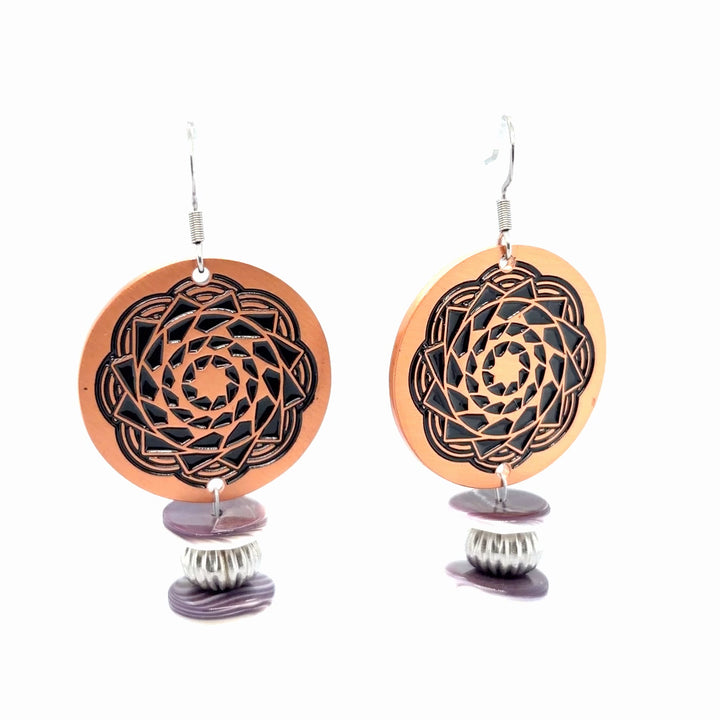 Wampum Copper Pinecone Patchwork Earrings