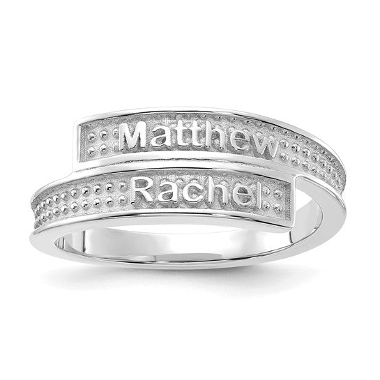 Custom Name Ring Sterling Silver High Polish w/Sandblast background