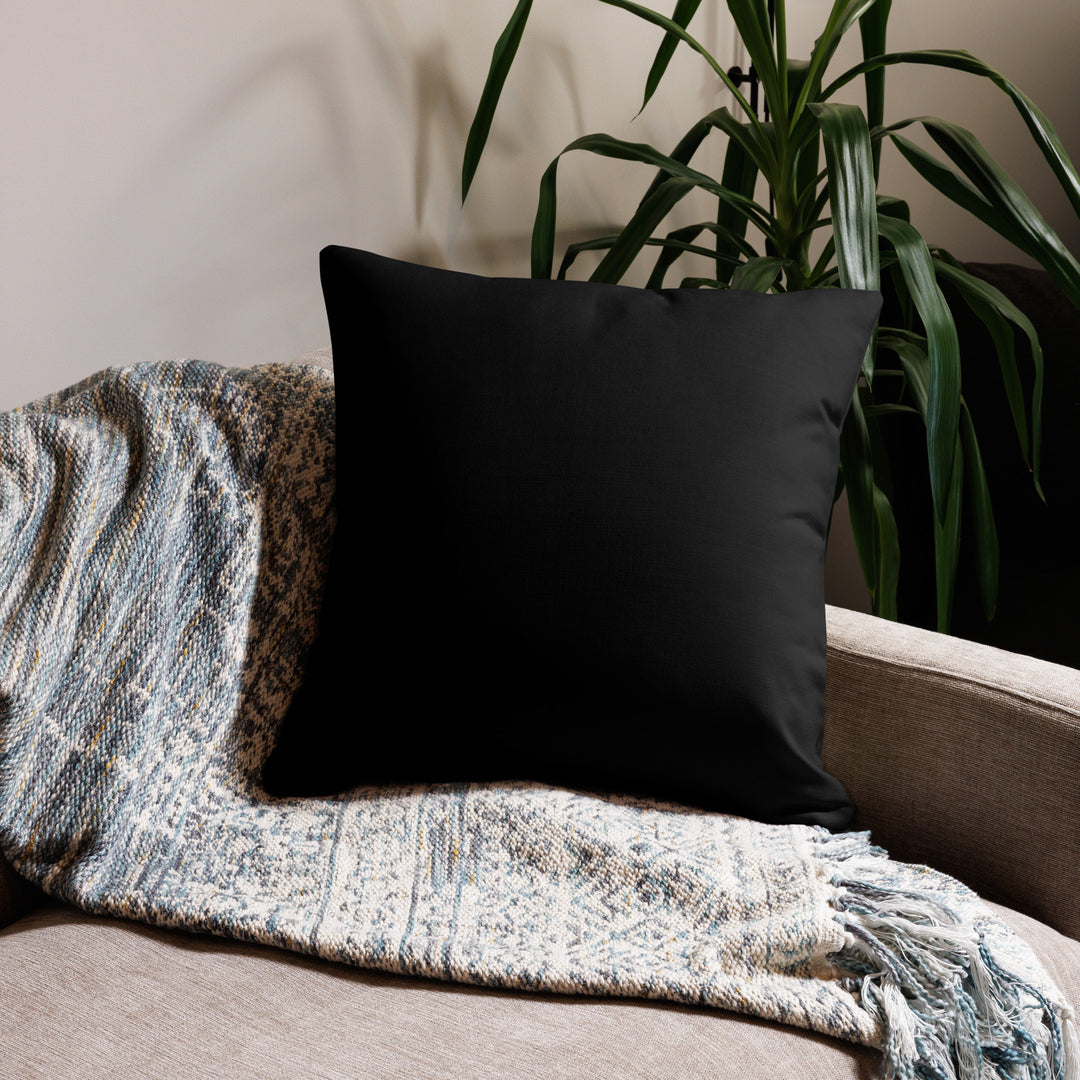 Printfull Lumbee Recognition premium pillow with vibrant all-over print design, 22x22 inches, showcasing detailed artwork on fabric.
