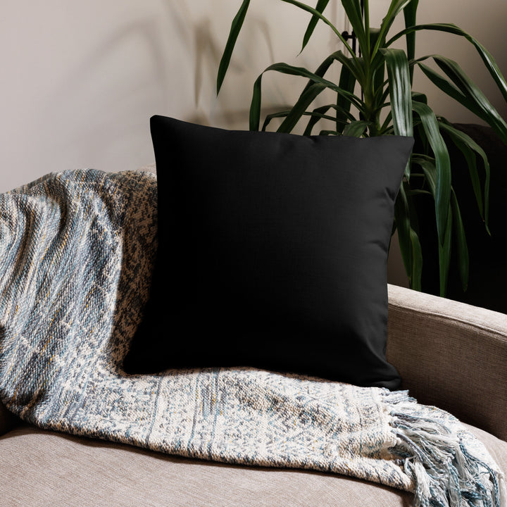 Printfull Lumbee Recognition premium pillow with vibrant all-over print design, 22x22 inches, showcasing detailed artwork on fabric.