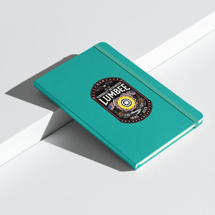 Turquoise hardcover Lumbee recognition notebook by Printfull, featuring commemorative design for special recognition or gift.