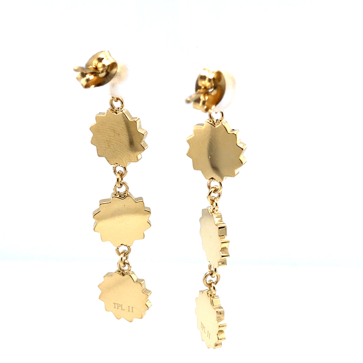 Pinecone Patchwork Earring Stainless Gold-Tone Three Dangle Trinity