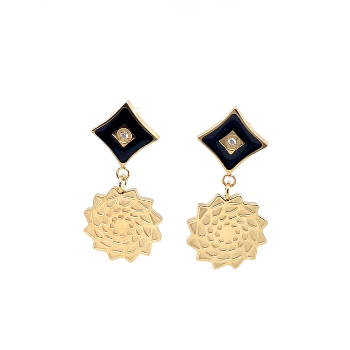 Pinecone Patchwork Black and Gold Tone Earrings