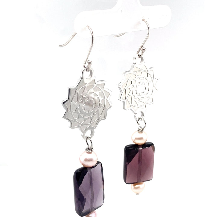 Pinecone Patchwork Earrings with Amethyst Stones