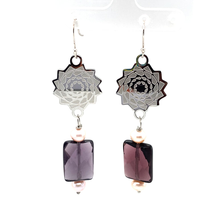 Pinecone Patchwork Earrings with Amethyst Stones