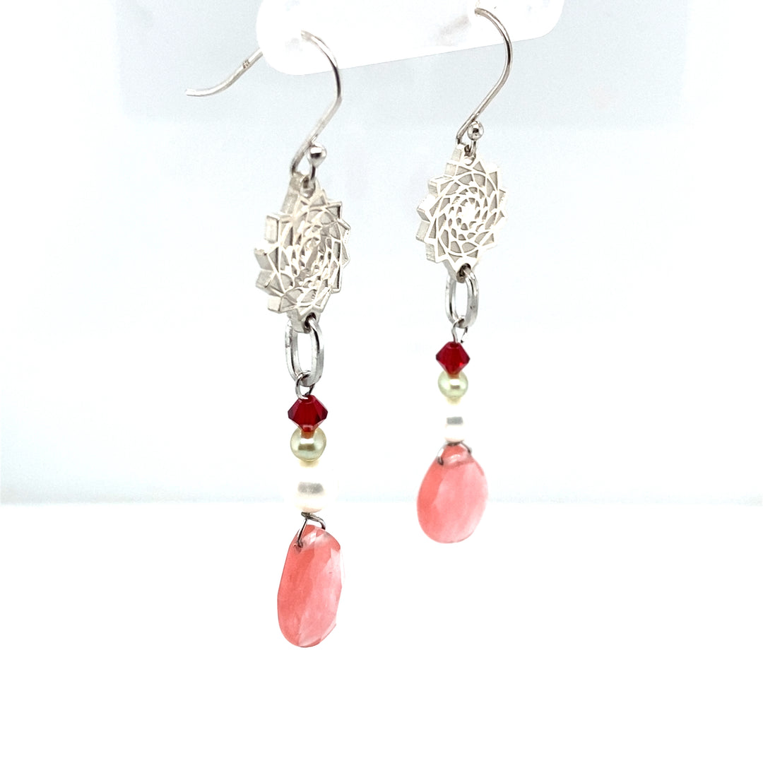 Pinecone Patchwork Earrings with Rose Quartz