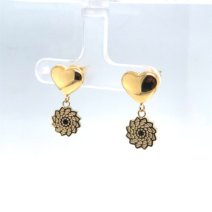 Pinecone Patchwork Earring Gold Tone Heart