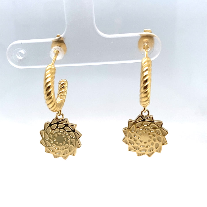 Pinecone Patchwork Earring Gold Tone Twist Hoop