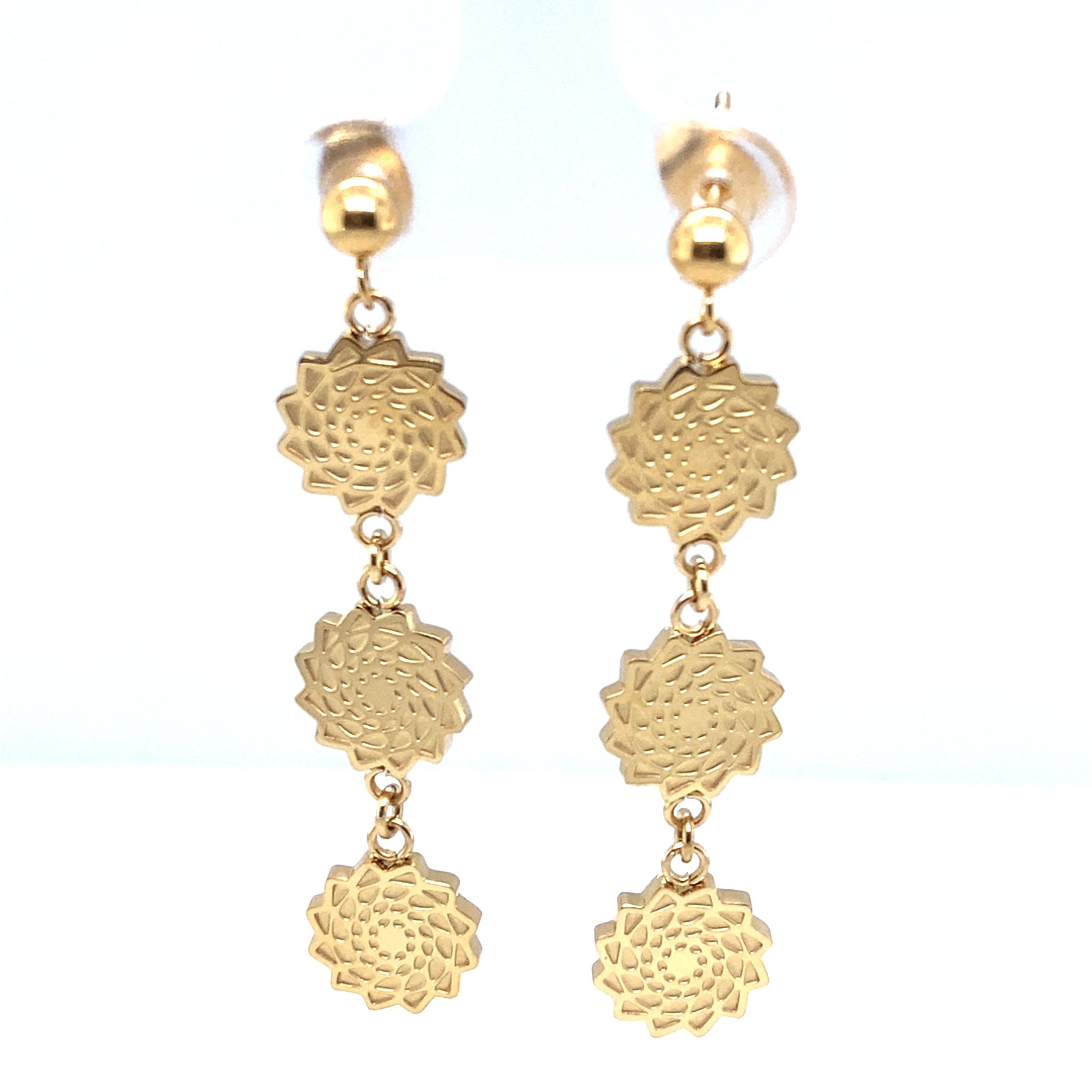Pinecone Patchwork Earring Stainless Gold-Tone Three Dangle Trinity