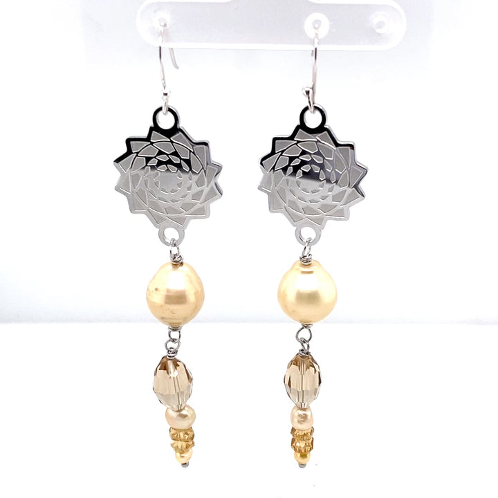 Pinecone Patchwork Earrings with Yellow Jade