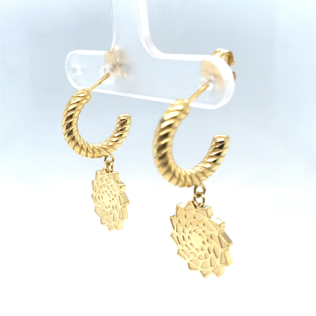 Pinecone Patchwork Earring Gold Tone Twist Hoop