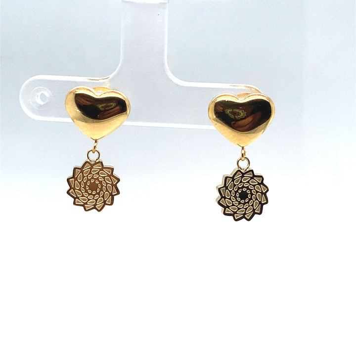 Pinecone Patchwork Earring Gold Tone Heart