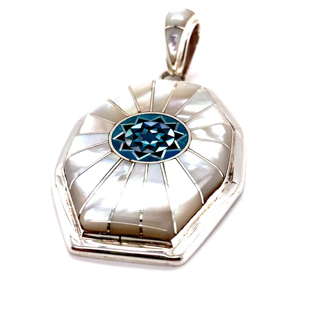 Pinecone Patchwork Inlay Pendant Turquoise Sterling