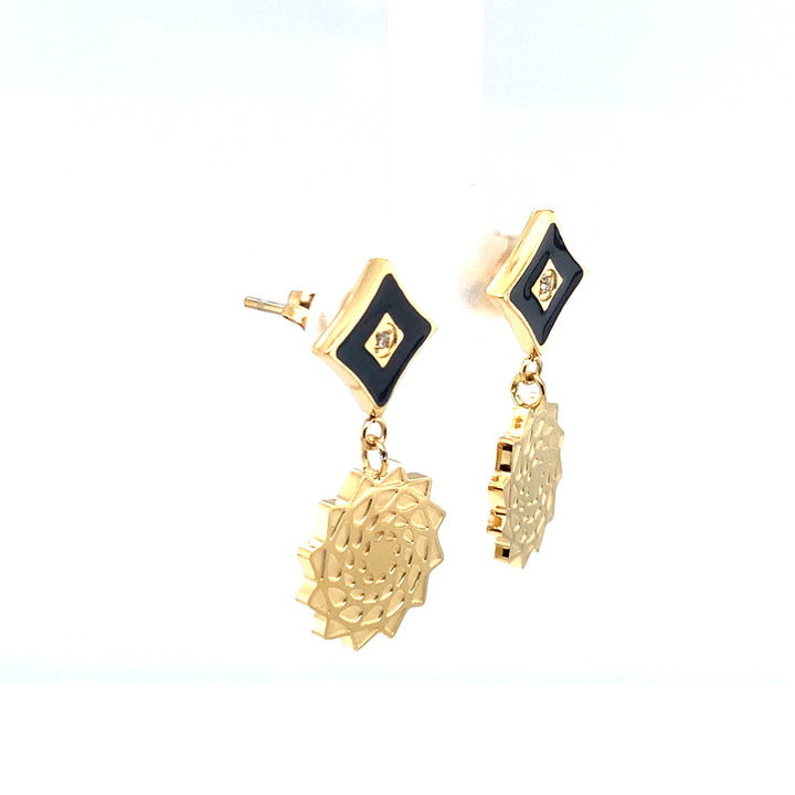 Pinecone Patchwork Black and Gold Tone Earrings