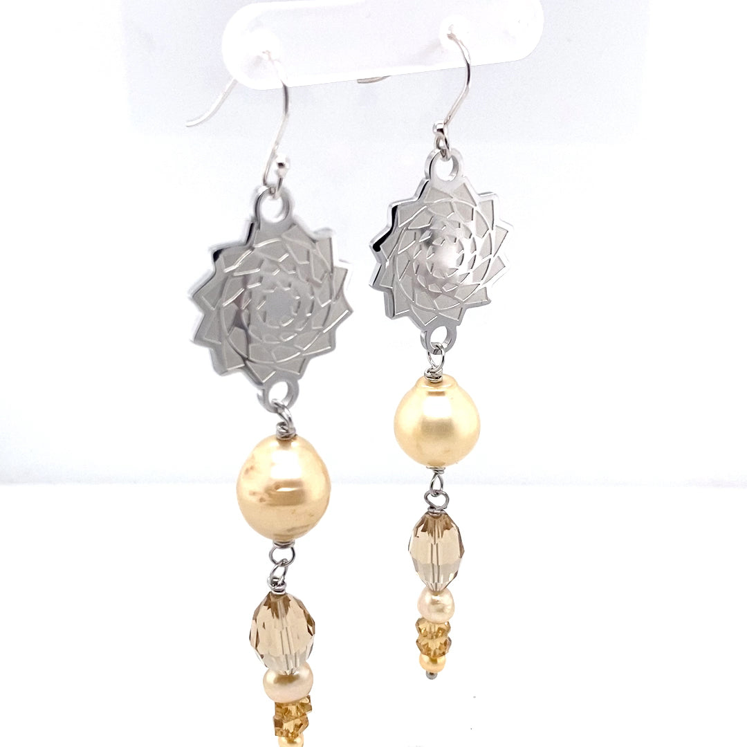 Pinecone Patchwork Earrings with Yellow Jade