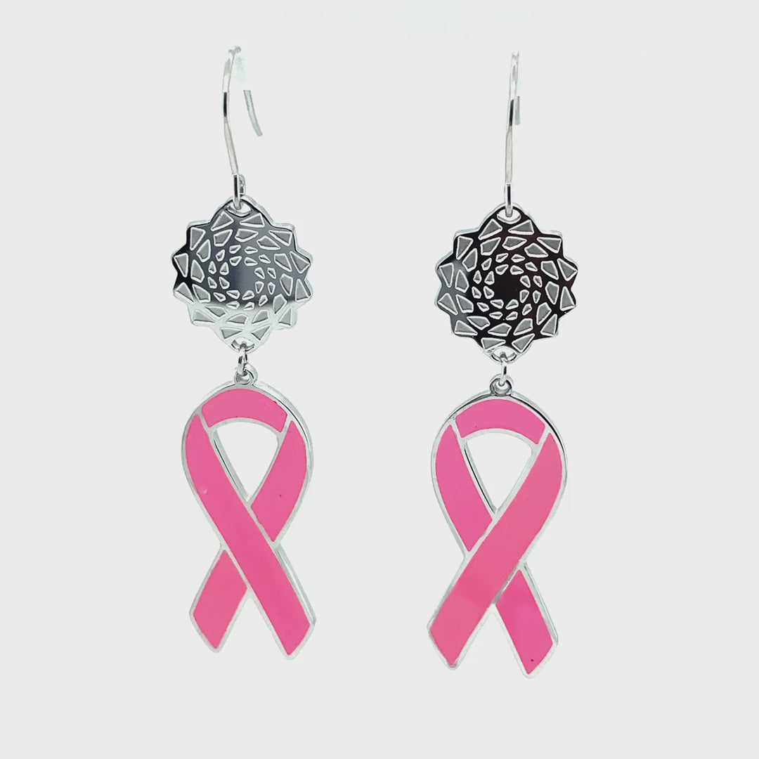 Pinecone Patchwork Cancer Awareness Pink Earrings