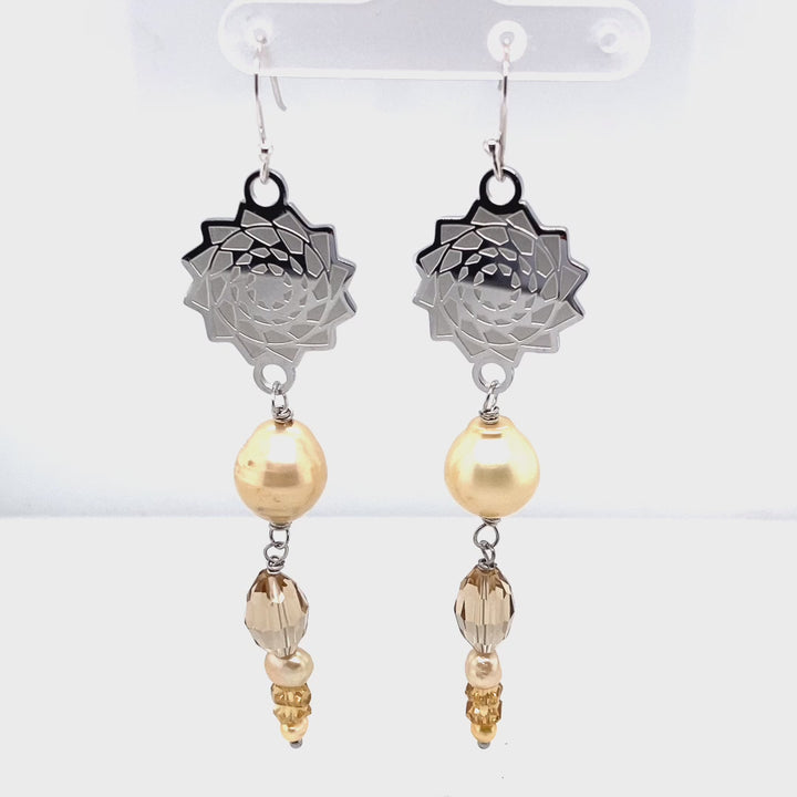 Pinecone Patchwork Earrings with Yellow Jade