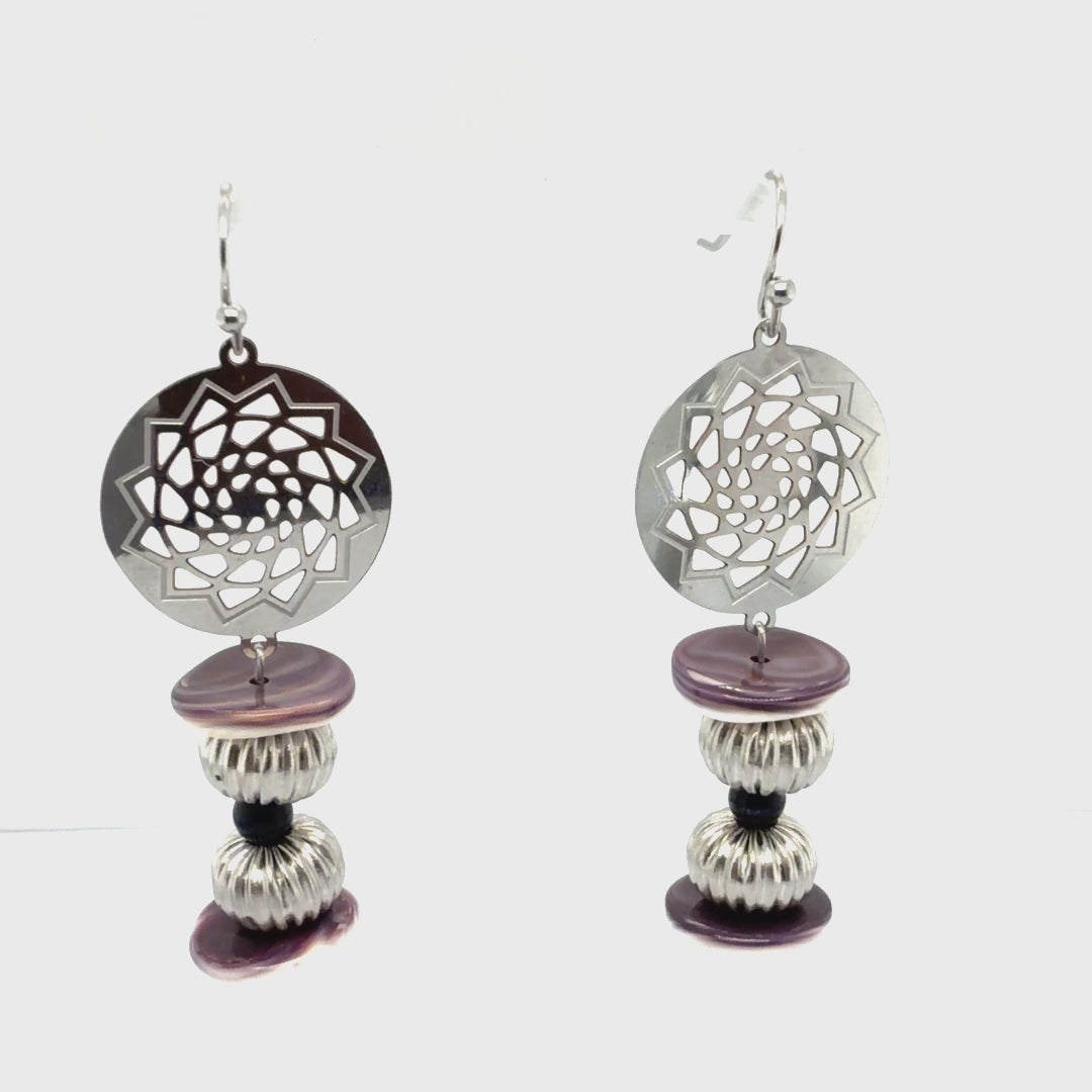 Wampum Pinecone Patchwork Earrings Medium