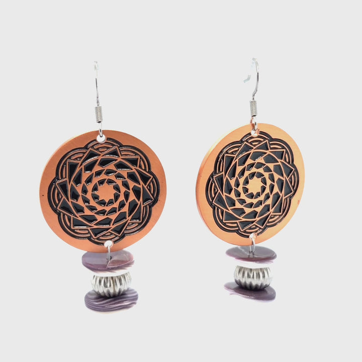 Wampum Copper Pinecone Patchwork Earrings