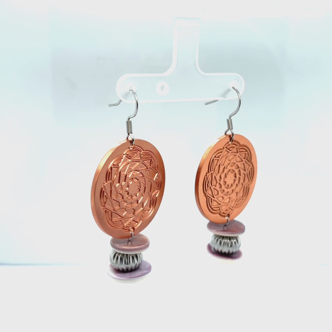 Wampum Copper Pinecone Patchwork Earrings